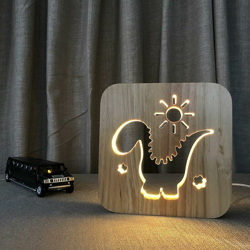 foto del prodotto fortuneville luce notturna per dinosauri per bambini lampada in legno 3d creativa luci in legno luci decorative semplici 3d modello di intaglio del