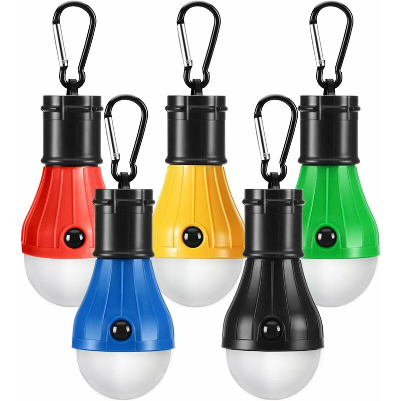 foto del prodotto fortuneville luci da campeggio confezione da 5 , 4 modalit di illuminazione lampadine da campeggio a led con gancio a clip, luce di emergenza a