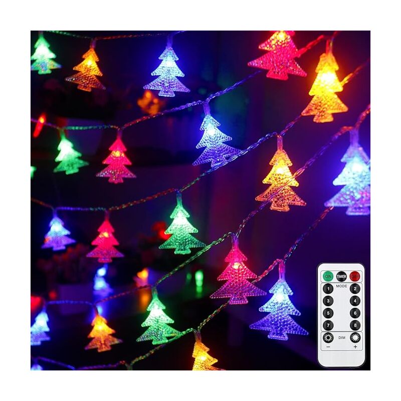 foto del prodotto fortuneville luci natalizie a batteria, 50pcs led 5m luci natalizie per albero di natale con telecomando luci natalizie impermeabili per gazebo