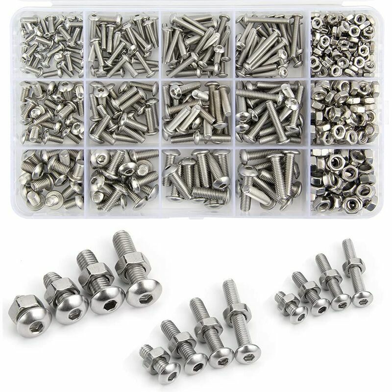 foto del prodotto fortuneville m3 m4 m5 bulloni e dadi set acciaio inossidabile 304 500 pezzi testa esagonale bottone testa bulloni bulloni viti con scatola di