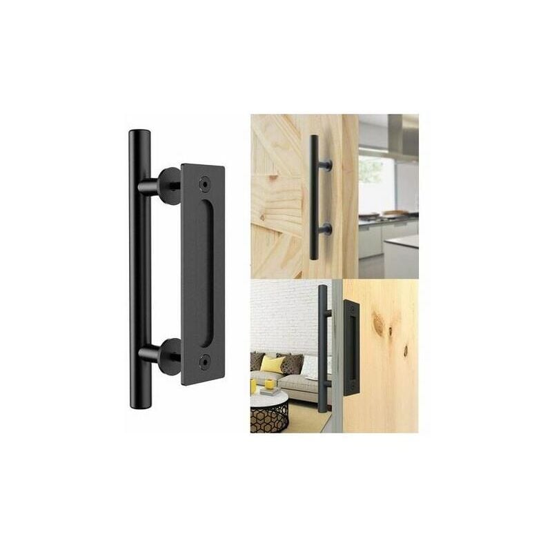 foto del prodotto fortuneville maniglia per porta scorrevole retr set di maniglie e maniglie a filo in alluminio nero per porta scorrevole in legno, 30 cm