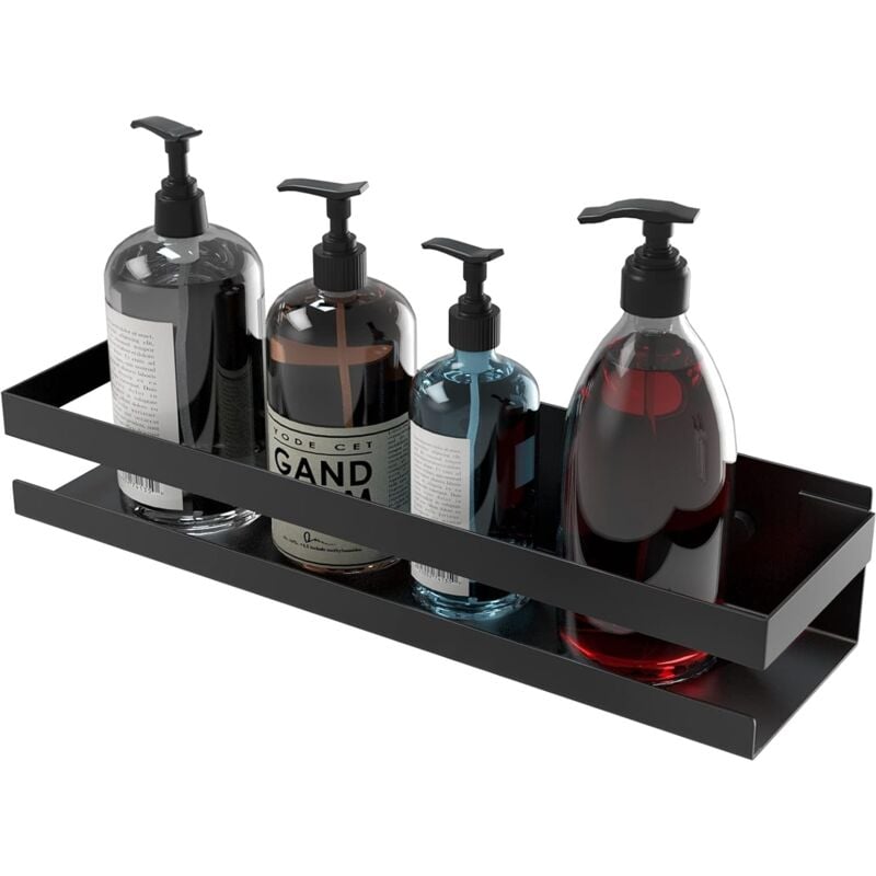 foto del prodotto fortuneville mensola doccia senza fori, porta shampoo, porta gel doccia, cestino portaoggetti bagno, mensola doccia in acciaio inox, laccata nera