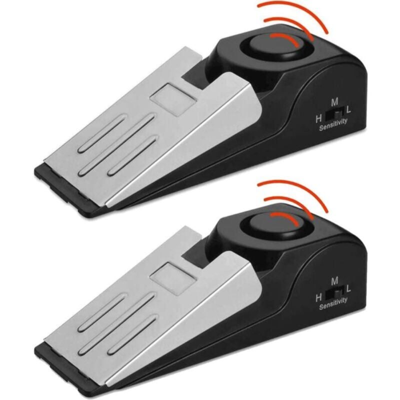 foto del prodotto fortuneville mini allarme fermaporta wireless, sistema di sicurezza bloccaporta a forma di cuneo da 2 pezzi con sirena da 120 db moonstars