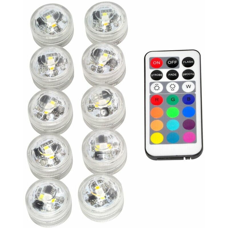 foto del prodotto fortuneville mini luci a led sommergibili da 10 pezzi, luci subacquee impermeabili illuminazione a candela a led multicolore rgb con 1 telecomando