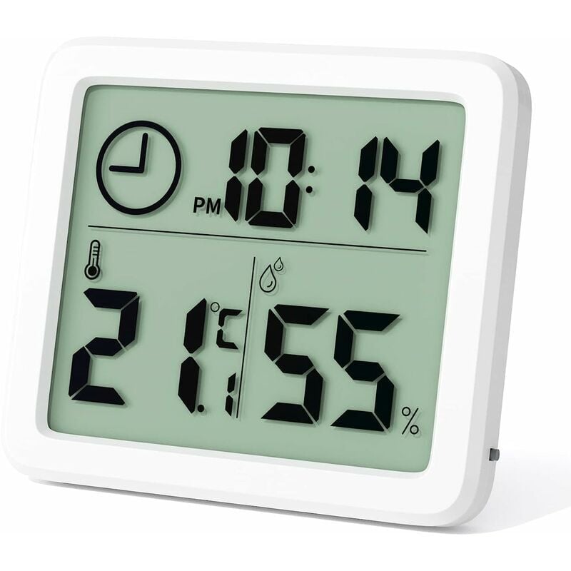 foto del prodotto fortuneville mini termometro digitale per interni, igrometro professionale portatile con schermo grande con orologio, termometro bianco accurato,