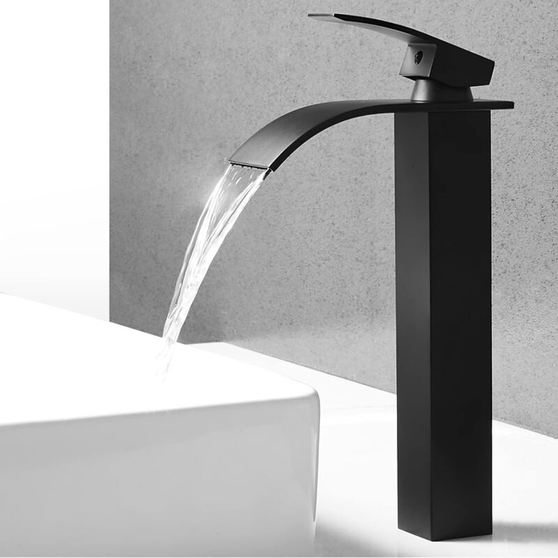 foto del prodotto fortuneville miscelatore bagno nero, miscelatore lavabo per acqua calda e fredda, design contemporaneo, miscelatore lavabo rettangolare,