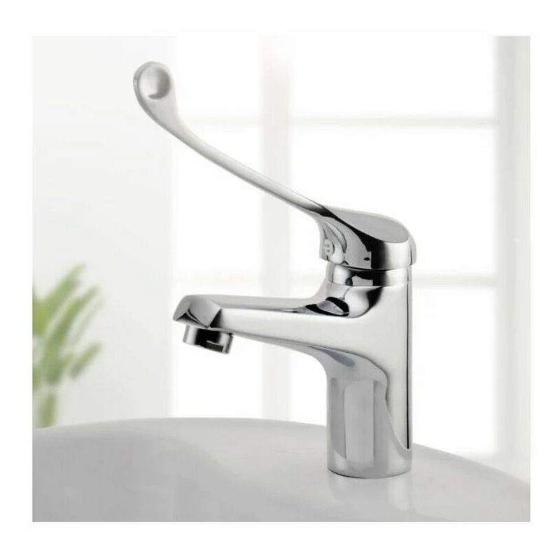 foto del prodotto fortuneville miscelatore lavabo con maniglia medica, rubinetto da bagno pmr, cromo, argento