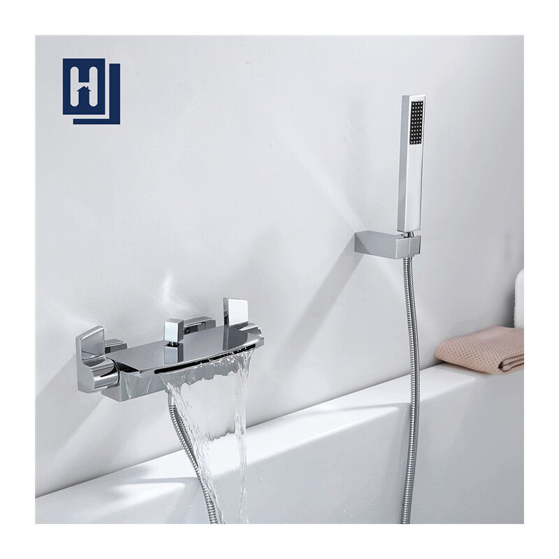 foto del prodotto fortuneville miscelatore vasca a cascata, rubinetto doccia a parete con doccetta, set doccia in ottone cromato