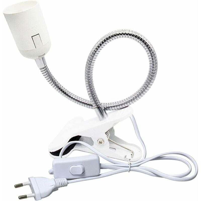 foto del prodotto fortuneville morsetto spot e27 per lampada da lettura sul comodino, cavo presa a clip ca 220 v con interruttore, morsetto lampada e27 morsetto