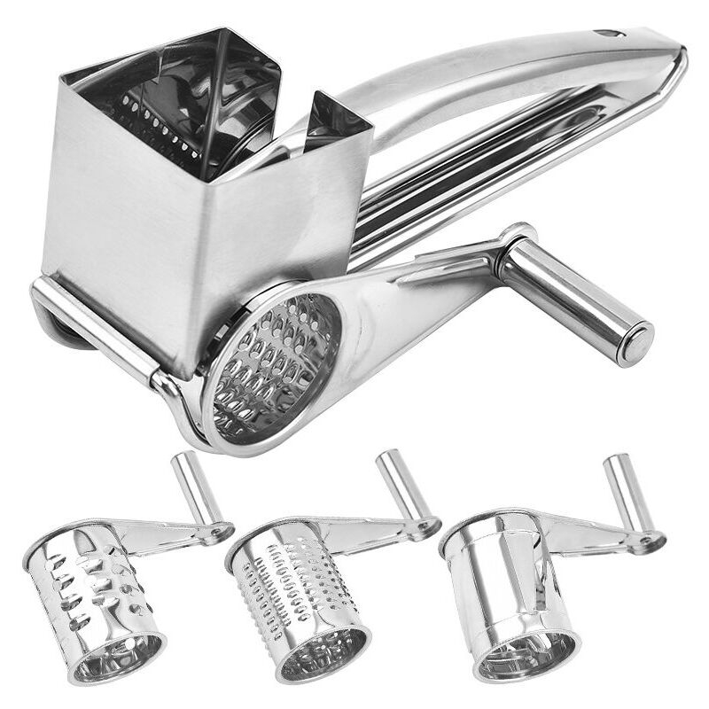 foto del prodotto fortuneville mulino grattugia formaggio 1 tamburo in acciaio inox semplice, resistente ed efficace, set di 3 lame per pialla