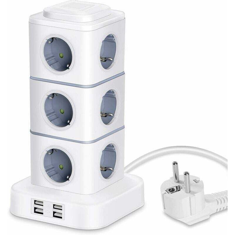 foto del prodotto fortuneville multipresa a torre, 12 ciabatte 2500 w 10 a con 4 porte usb, ciabatte verticali con protezione da sovratensione per ufficio