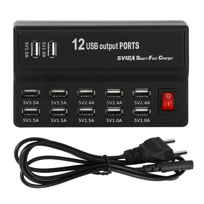 foto del prodotto fortuneville multipresa con protezione da sovratensione a 12 porte con stazione usb per carica rapida hub di ricarica usb internazionale 100 240 v