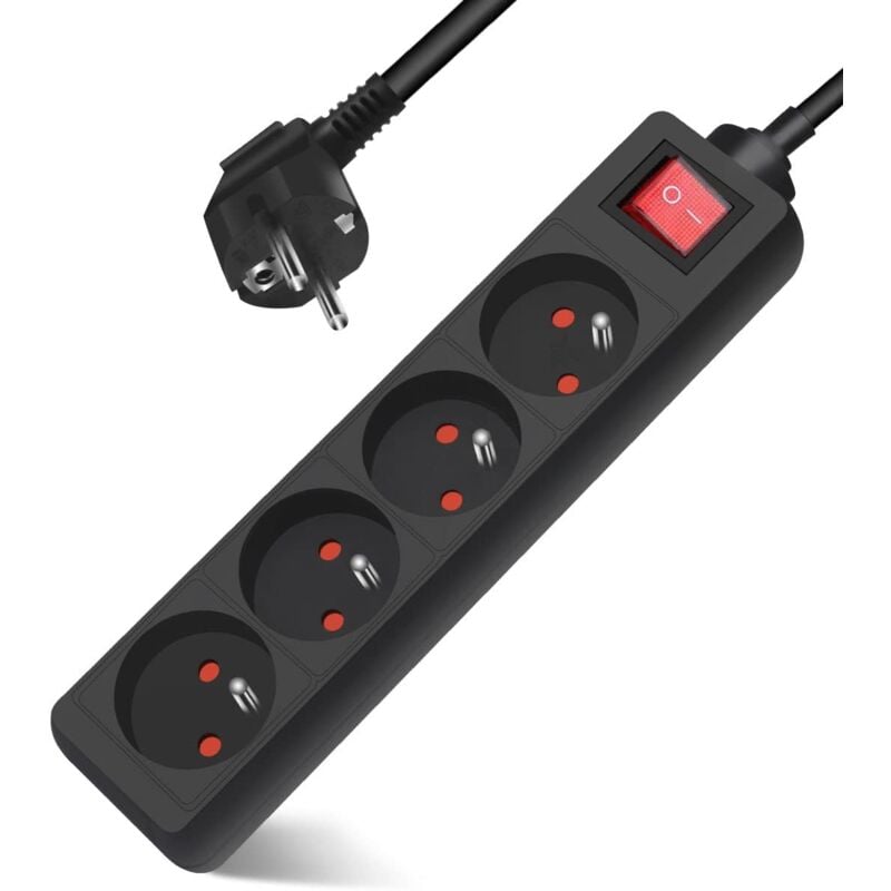 foto del prodotto fortuneville multipresa monoblocco 4 prese 16a con prolunga interruttore 3m 230 v con sicurezza bambini, nera
