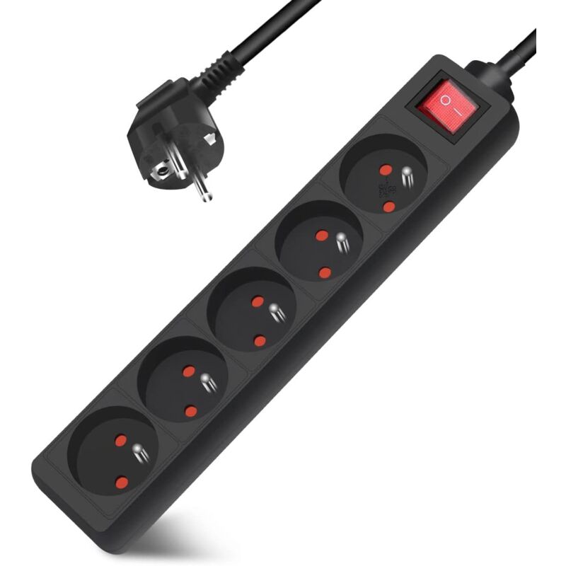 foto del prodotto fortuneville multipresa monoblocco 5 prese 16a con prolunga interruttore 3m 230 v con sicurezza bambini, nera