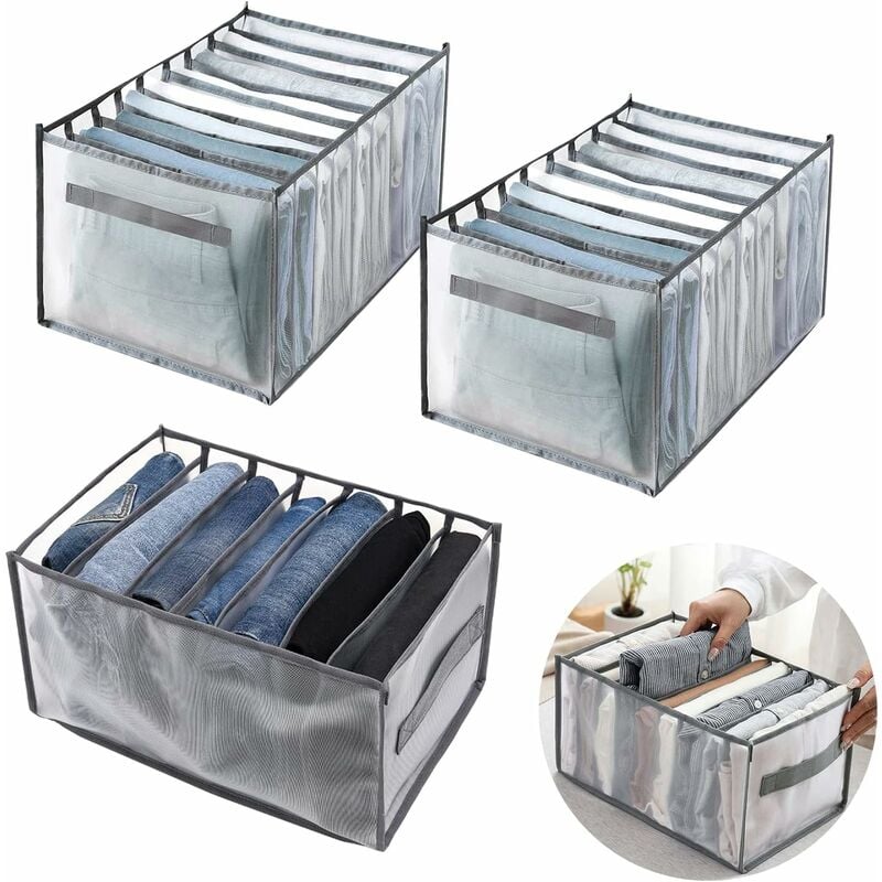 foto del prodotto fortuneville organizer per armadio a 3 pezzi, scatola portaoggetti per jeans, scatola portaoggetti con divisori per cassetti in rete, scatola