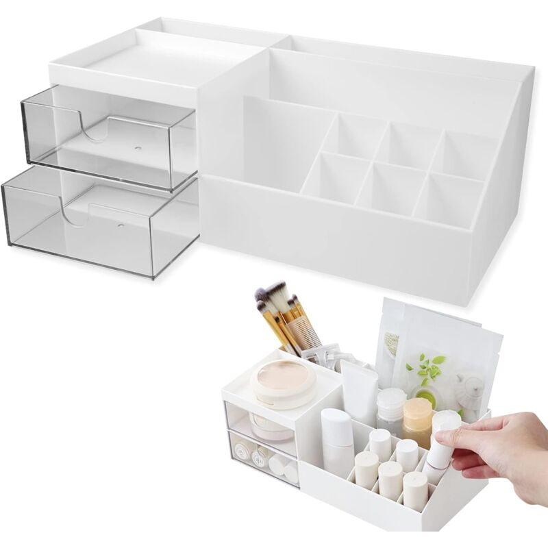 foto del prodotto fortuneville organizer per cosmetici, organizer per cosmetici in plastica bianca, 24,5 x 12 x 9,1 cm, scatola portaoggetti per cosmetici bianca con