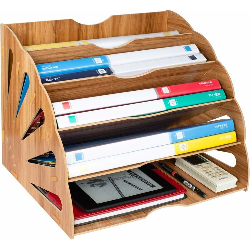 foto del prodotto fortuneville organizzatore di file, classificatore in legno per archiviazione di documenti per ufficio per carta a4, riviste e documenti 34 28 28