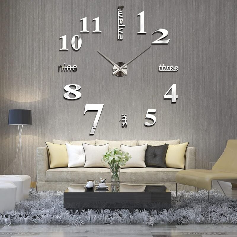 foto del prodotto fortuneville orologio da parete 3d adesivi murali per casa ufficio hotel ristorante fai da te argento batteria non inclusa 