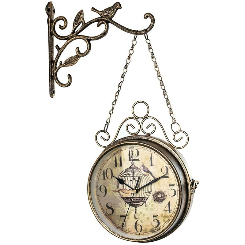 foto del prodotto fortuneville orologio da parete vintage con numeri grandi su entrambi i lati orologio da parete effetto antico per esterni rosso bronzo