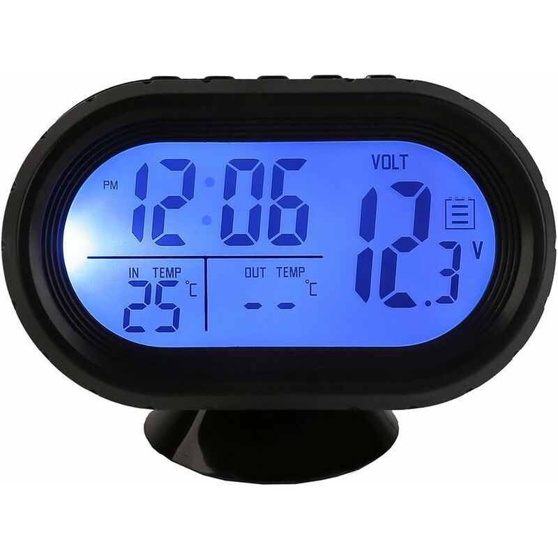 foto del prodotto fortuneville orologio digitale multifunzione voltmetro e termometro allarme 3 in 1 display lcd a 2 colori tester batteria accendisigari blu 
