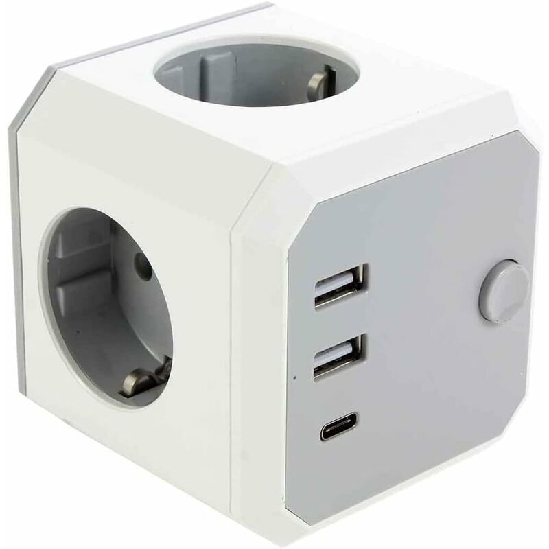 foto del prodotto fortuneville outlet cube, adattatore per presa usb, presa a 4 vie con 2 usb e 1 tipo c, presa multipla 7 in 1 con interruttore, cubo per presa