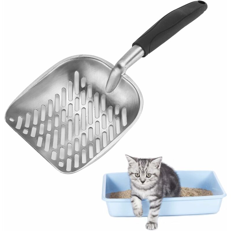foto del prodotto fortuneville pala per sabbia per gatti, pala per sabbia per animali domestici in lega di alluminio pala per sabbia per gatti in metallo nero 