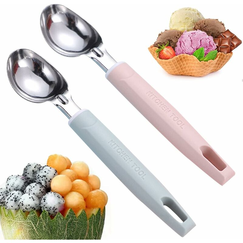 foto del prodotto fortuneville paletta per gelato in acciaio inossidabile set di 2 palline per gelato con manico in gomma, paletta riutilizzabile per impasto per
