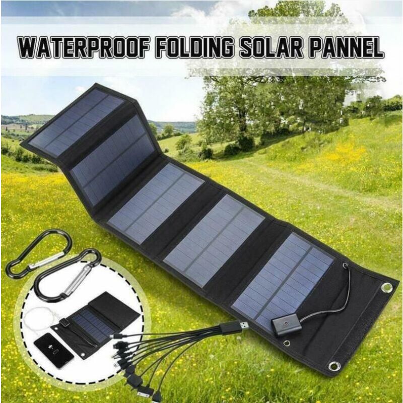 foto del prodotto fortuneville pannello solare portatile da 30 w, caricabatterie solare impermeabile ipx4 con porta usb qc 3.0 e uscita dc 5 v 10 porte ,