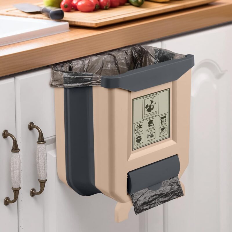 foto del prodotto fortuneville pattumiera da cucina, pattumiera da appendere per auto, casa, ufficio, pattumiera da parete da 9 litri marrone 1 pezzo