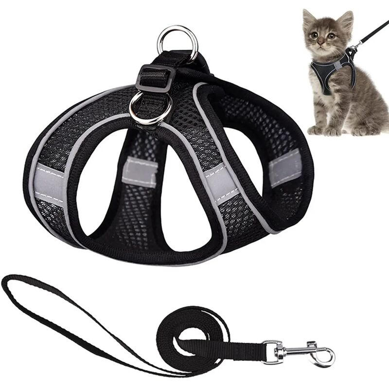 foto del prodotto fortuneville pettorina per gatti con guinzaglio, guinzaglio anti fuga per gatti, pettorina per gatti regolabile, pettorina morbida per cani gatti,