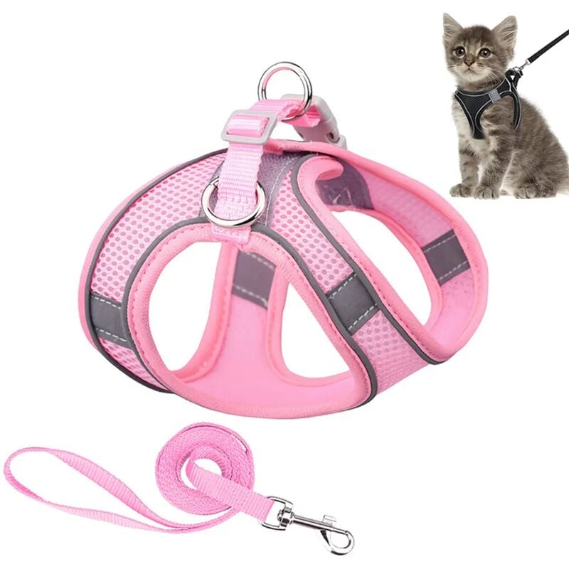 foto del prodotto fortuneville - pettorina per gatti con guinzaglio, guinzaglio anti-fuga per gatti, pettorina per gatti regolabile, pettorina morbida per cani gatti, rosa, (s)