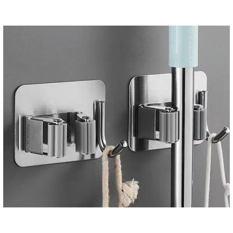 foto del prodotto fortuneville - pezzi porta scopa da parete, porta scopa da parete senza foratura, porta scopa adesivo da parete con gancio, porta scopa in acciaio inossidabile, porta attrezzi da parete per cucina, garage, giardino,
