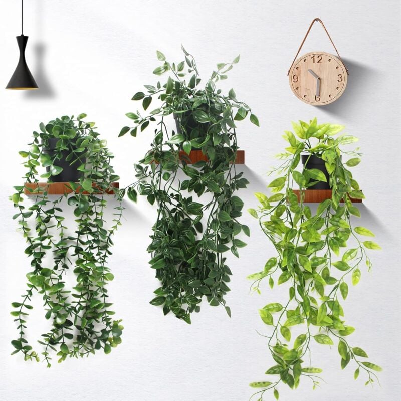 foto del prodotto fortuneville pianta pensile artificiale, 3 pezzi di piante artificiali verdi con vasi per decorazione di interni ed esterni, pianta finta di edera