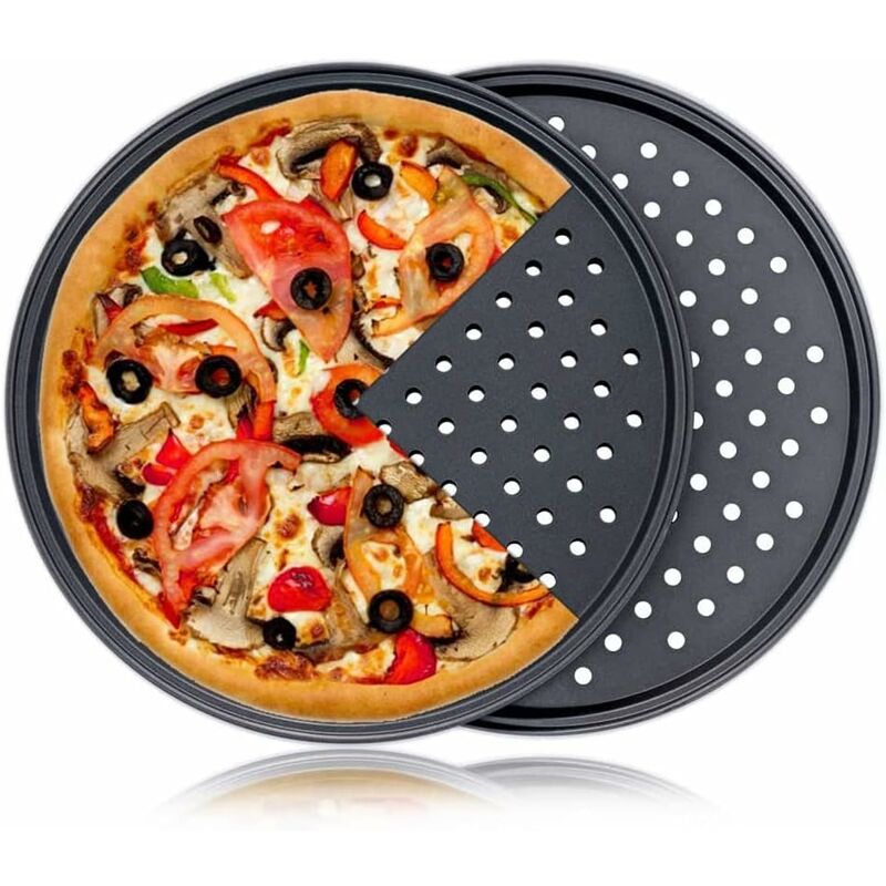 foto del prodotto fortuneville piatto per pizza piatto per pizza, vassoio per forno per pizza rotondo in acciaio al carbonio antiaderente 2 di vassoio per pizza