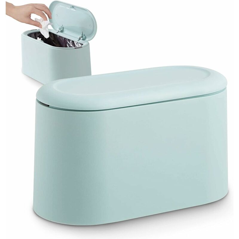 foto del prodotto fortuneville - piccola pattumiera da tavolo con coperchio a pulsante per ufficio, bagno, cucina e camera da letto, per alimenti per animali domestici (blu)