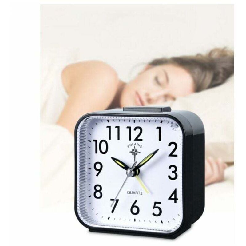 foto del prodotto fortuneville - piccola sveglia analogica a batteria, silenziosa, senza ticchettio, sveglia e snooze su richiesta, segnale acustico, sveglia dolce, sveglia crescente, installazione semplice (nero)