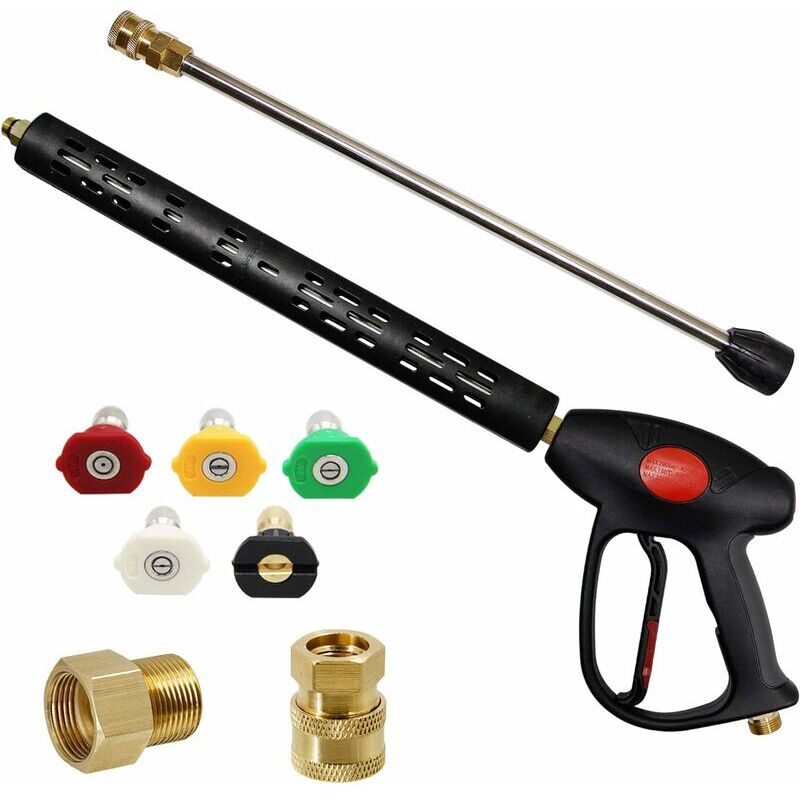 foto del prodotto fortuneville pistola idropulitrice di ricambio con estensione da 16 , 4000 psi, pistola idropulitrice con raccordo m22 15mm o m22 14mm, 5 punte