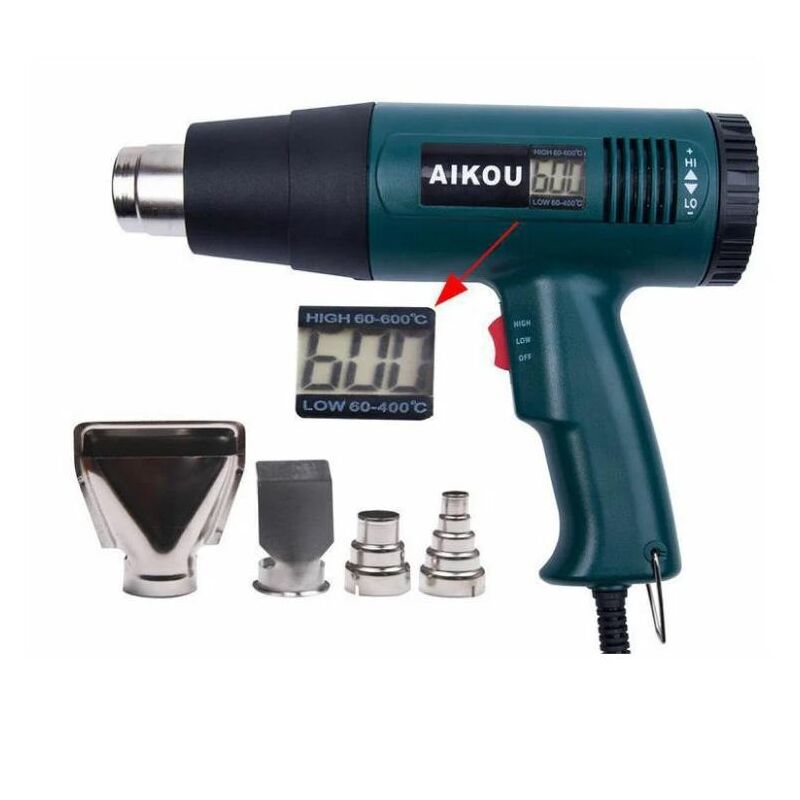 foto del prodotto fortuneville pistola termica, pistola ad aria calda display digitale lcd da 1800 w temperatura da 60 a 600 gradi celsius riscaldamento rapido,