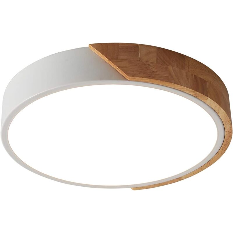 foto del prodotto fortuneville plafoniera led bianco caldo 24w 3000k 1600lm, moderna plafoniera rotonda in legno per interni 30cm, utilizzabile con telecomando e