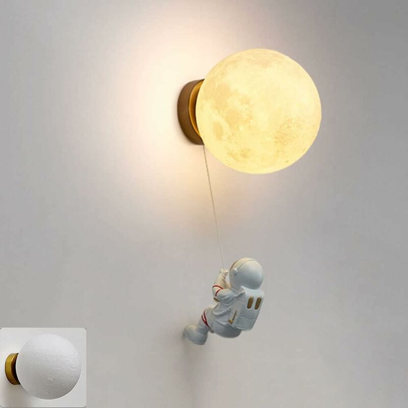 foto del prodotto fortuneville planet moon lampada da parete 3d luce notturna dimmerabile, camera dei bambini lampada da notte sferica per ragazzi ragazze lampada da
