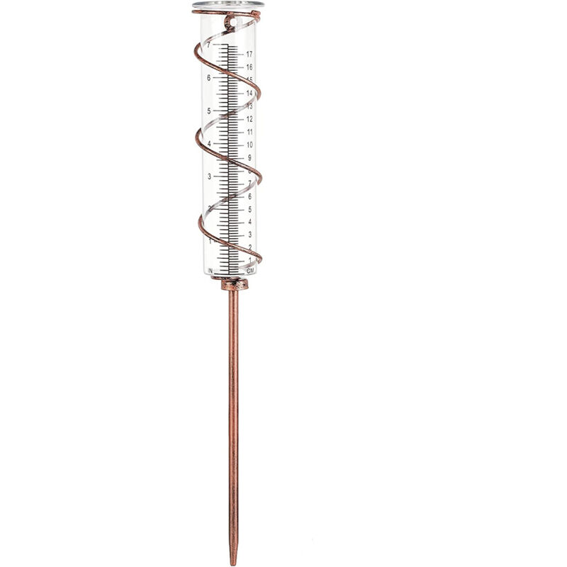 foto del prodotto fortuneville pluviometro a spirale in vetro con capacit di 17 cm, struttura in metallo, pluviometro da giardino, tubo in ferro color bronzo,