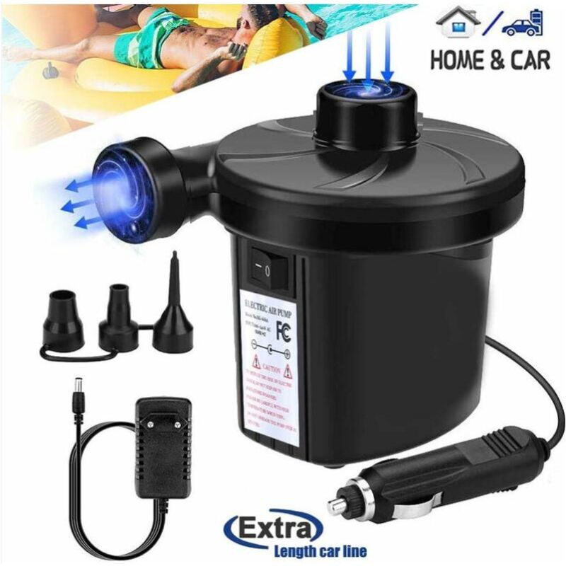 foto del prodotto fortuneville pompa elettrica per materassi ad aria, pompa elettrica 2 in 1 per gonfiaggio e sgonfiaggio con 3 diversi ugelli per materassi ad aria,