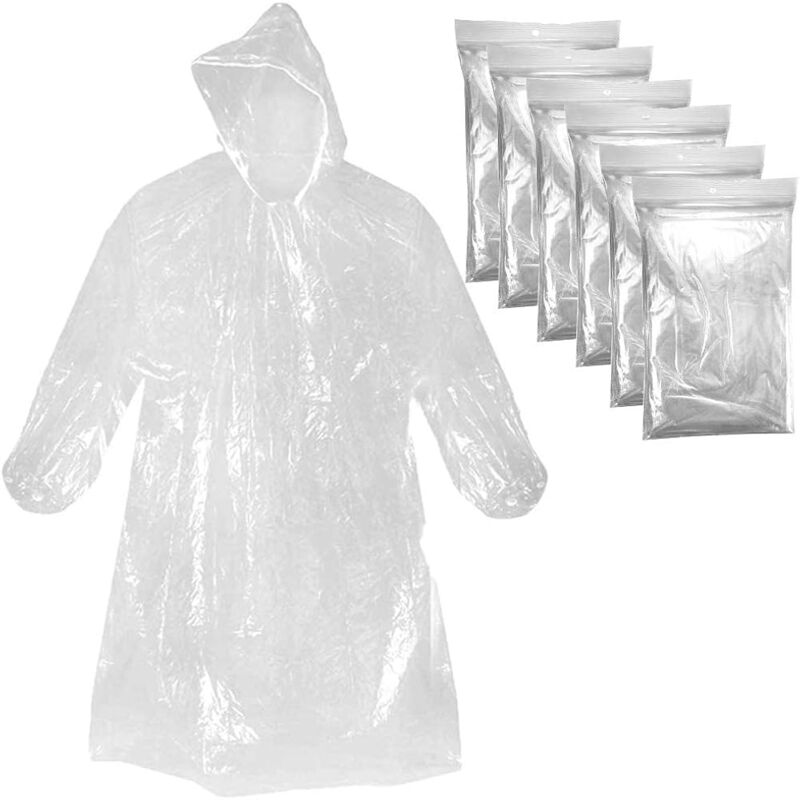 foto del prodotto fortuneville poncho impermeabile,6 pcs x usa e getta pioggia poncho emergency raincoat antipioggia per escursionismo,camminata in