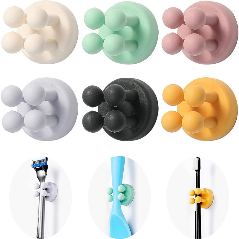 foto del prodotto fortuneville porta spazzolino da denti in silicone da 6 pezzi, porta rasoio senza foratura, gancio porta asciugamani autoadesivo e gancio per