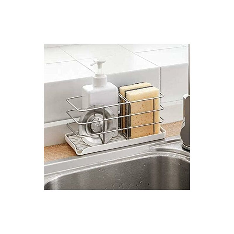 foto del prodotto fortuneville porta spugna in acciaio inossidabile 304, organizzatore multifunzionale per lavello da cucina, vassoio scolapiatti, portasapone,