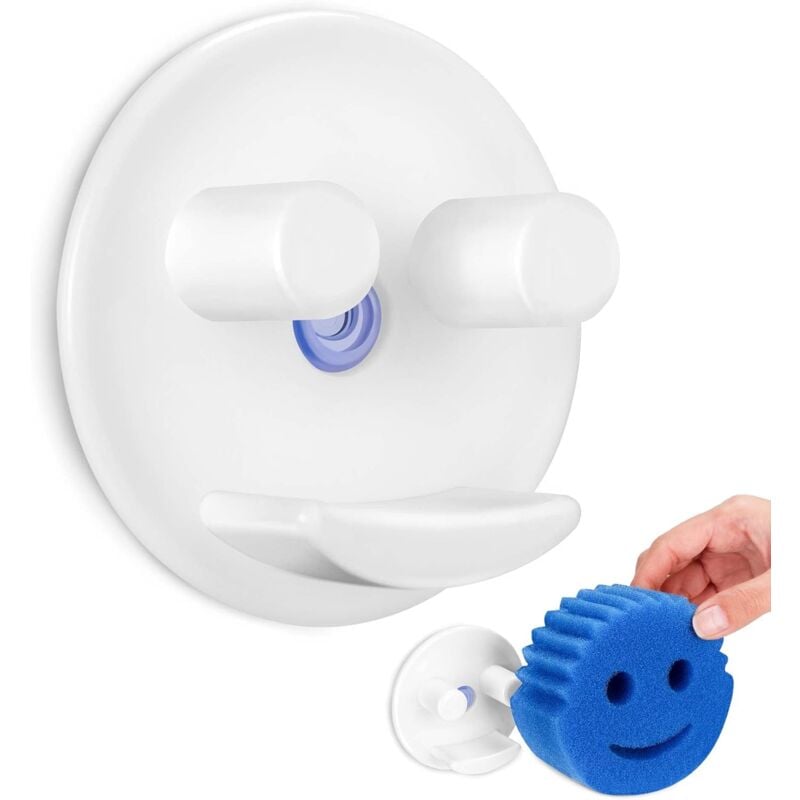 foto del prodotto fortuneville - porta spugna smiley con ventosa, contenitore per spugna per lavello cucina/bagno, spugna rotonda (bianco)