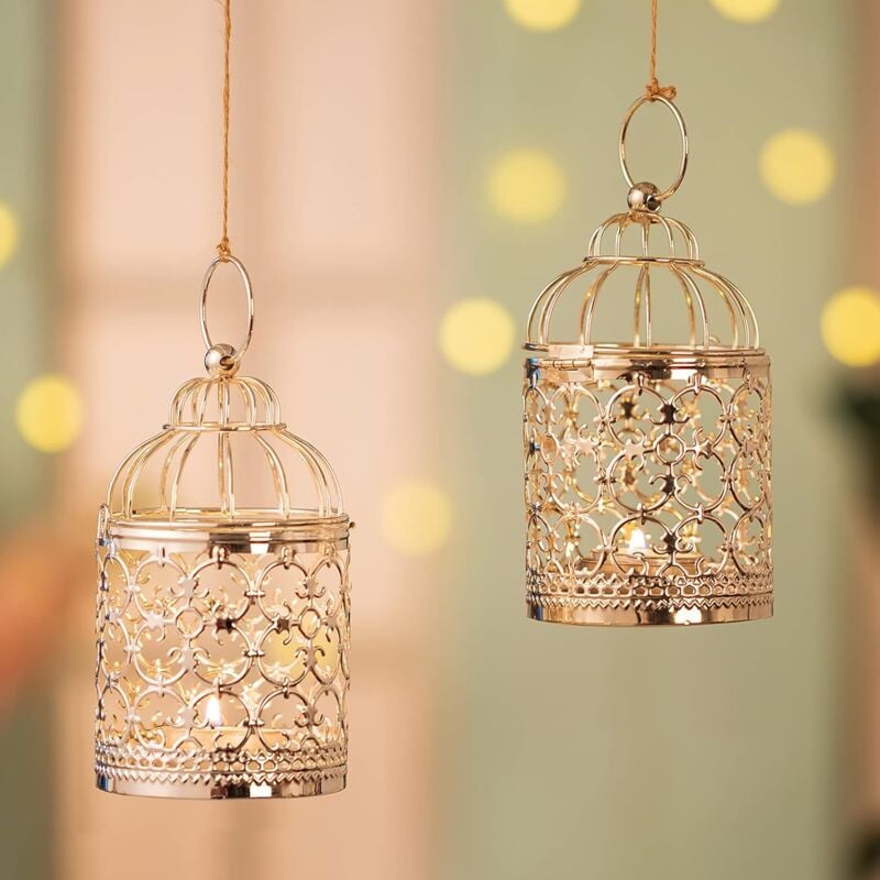 foto del prodotto fortuneville portacandele lanterna con gabbia in metallo 2 pezzi piccoli candelieri sospesi per candelabri tealight, centrotavola tealight