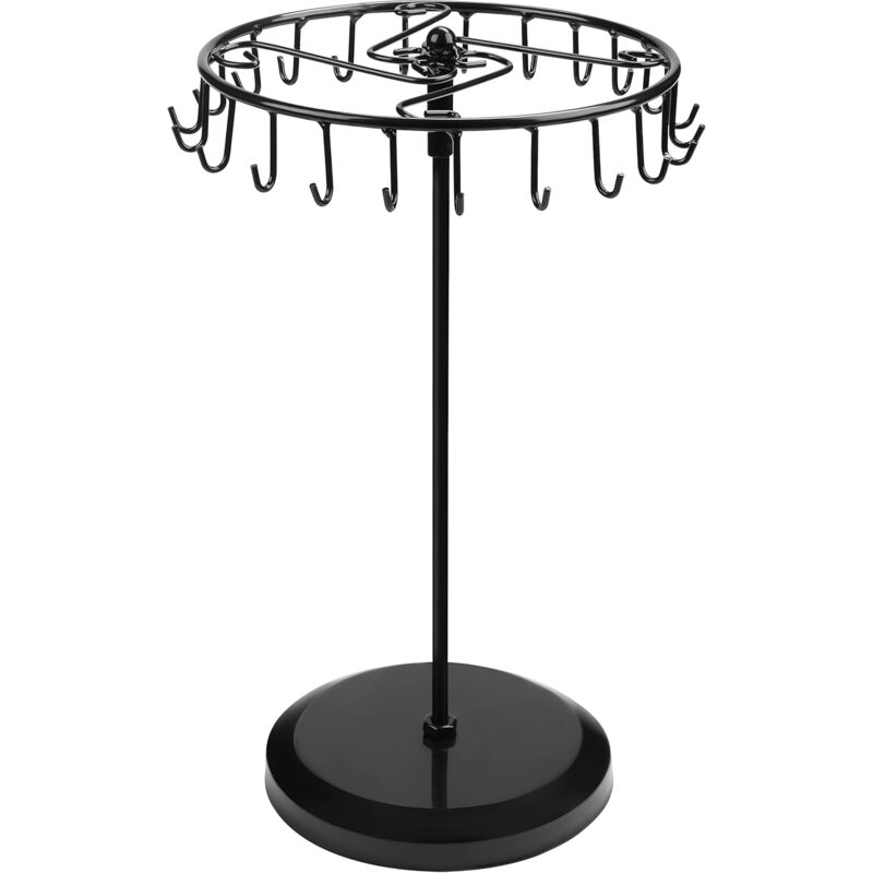 foto del prodotto fortuneville portagioielli girevole in metallo nero 22 ganci 34x21cm torre espositiva per gioielli porta collane, bracciali, anelli e
