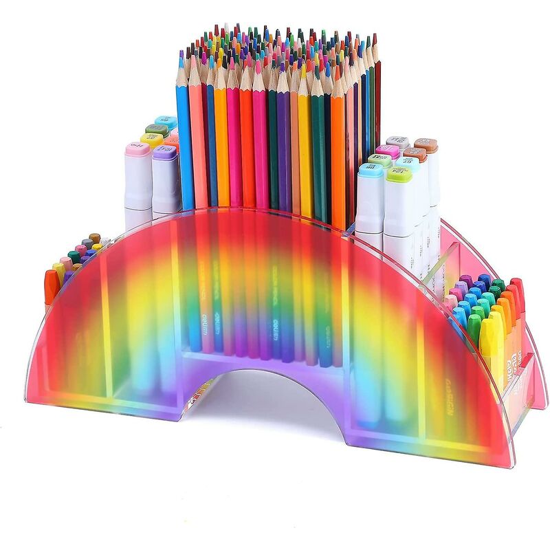 foto del prodotto fortuneville portapenne acrilico desktop arcobaleno forniture caddy portamatite carino portapenne per bambini scatola portaoggetti portapenne