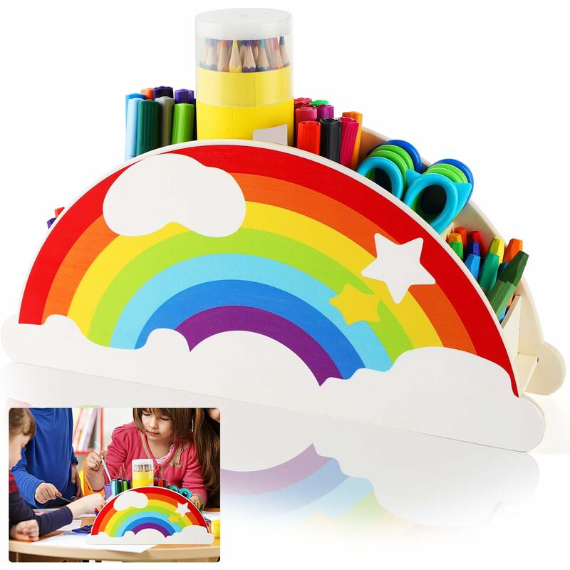 foto del prodotto fortuneville portapenne da scrivania per bambini, custodia per penna arcobaleno per portapenne, forniture per ufficio, accessori da scrivania,